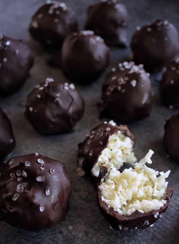 Salted Dark Chocolate Coconut Bites