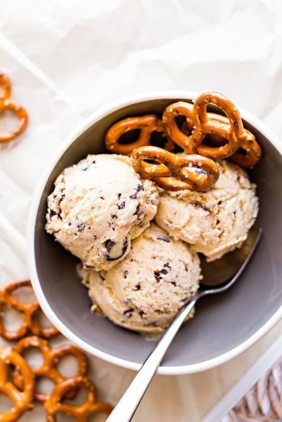 Salted Pretzel Ice Cream with Chocolate and Peanut Butter