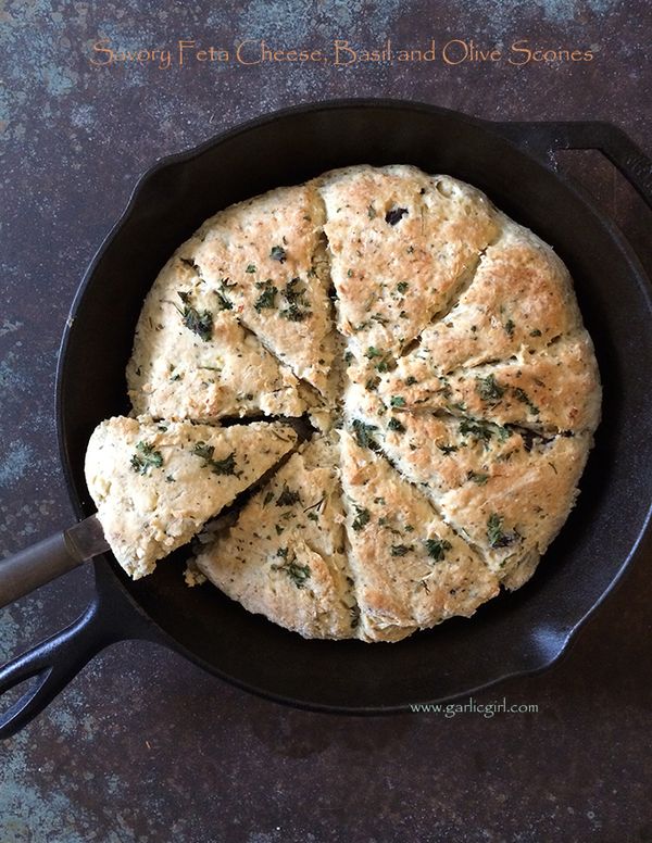 Savory Feta Cheese, Basil and Olive Scones