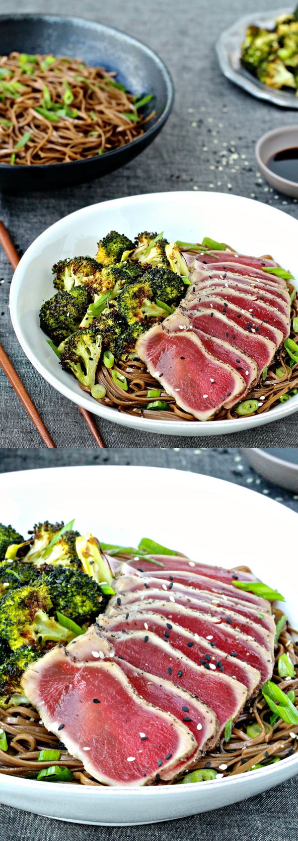 Seared Tuna with Soba Noodles and Sesame Roasted Broccoli