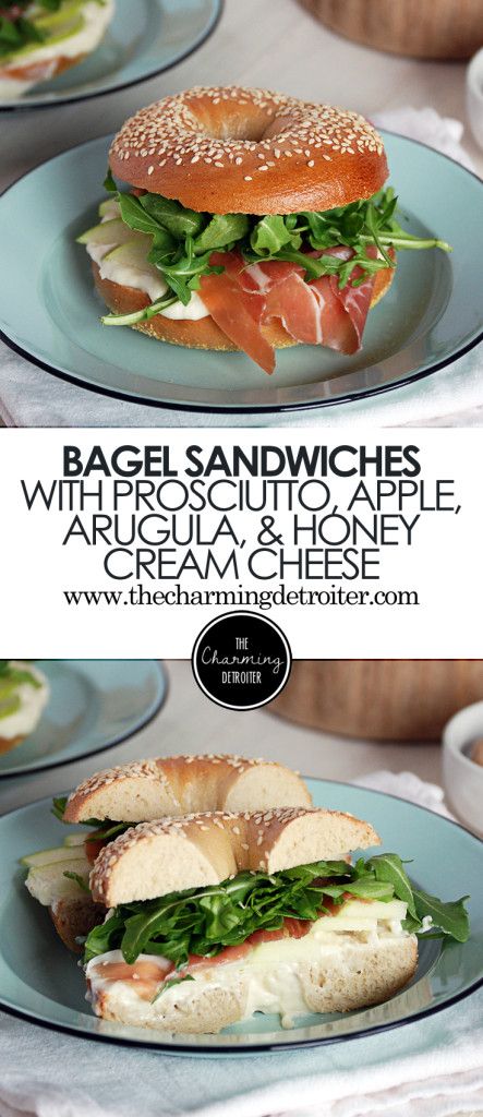 Sesame Bagel Sandwiches with Prosciutto, Arugula, Apple and Honey Cream Cheese