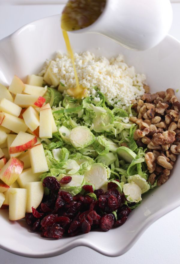 Shaved Brussels Sprouts Salad with Feta, Walnuts, Apples and Citrus Vinaigrette