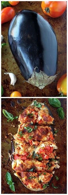 Skinny Sausage Parmesan Stuffed Eggplant