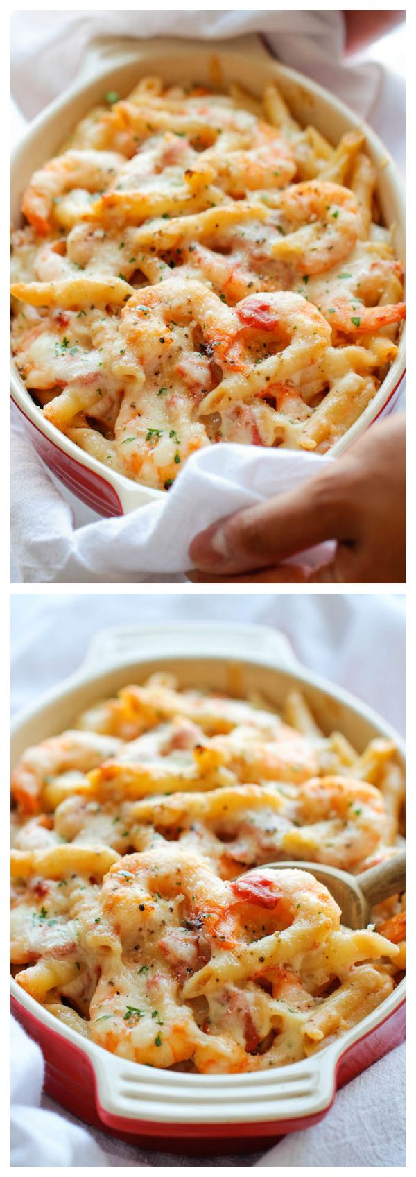 Skinny Shrimp Alfredo Pasta Bake