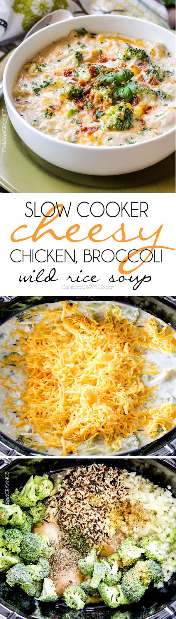 Slow Cooker Cheesy Chicken, Broccoli, Wild Rice Soup