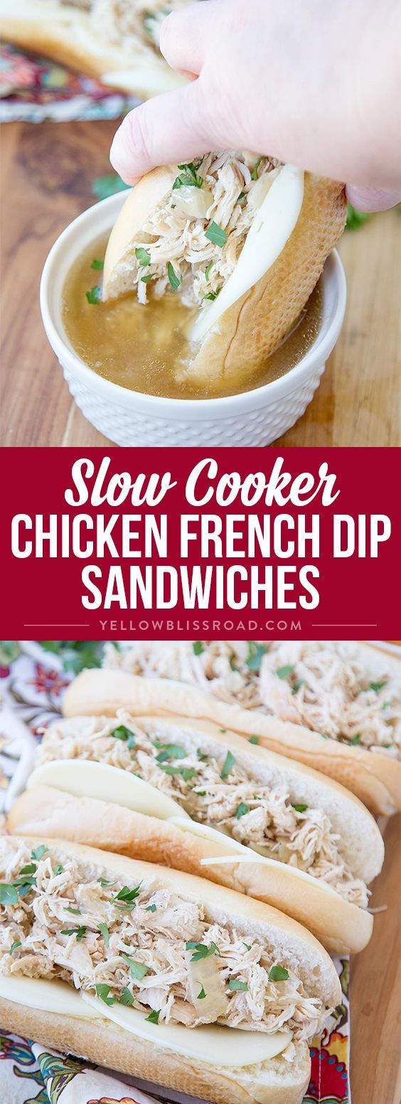 Slow Cooker Chicken French Dip Sandwiches