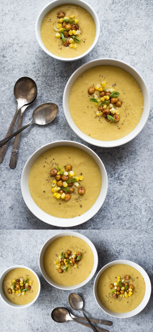Slow Cooker Corn and Potato Soup with Roasted Chickpeas
