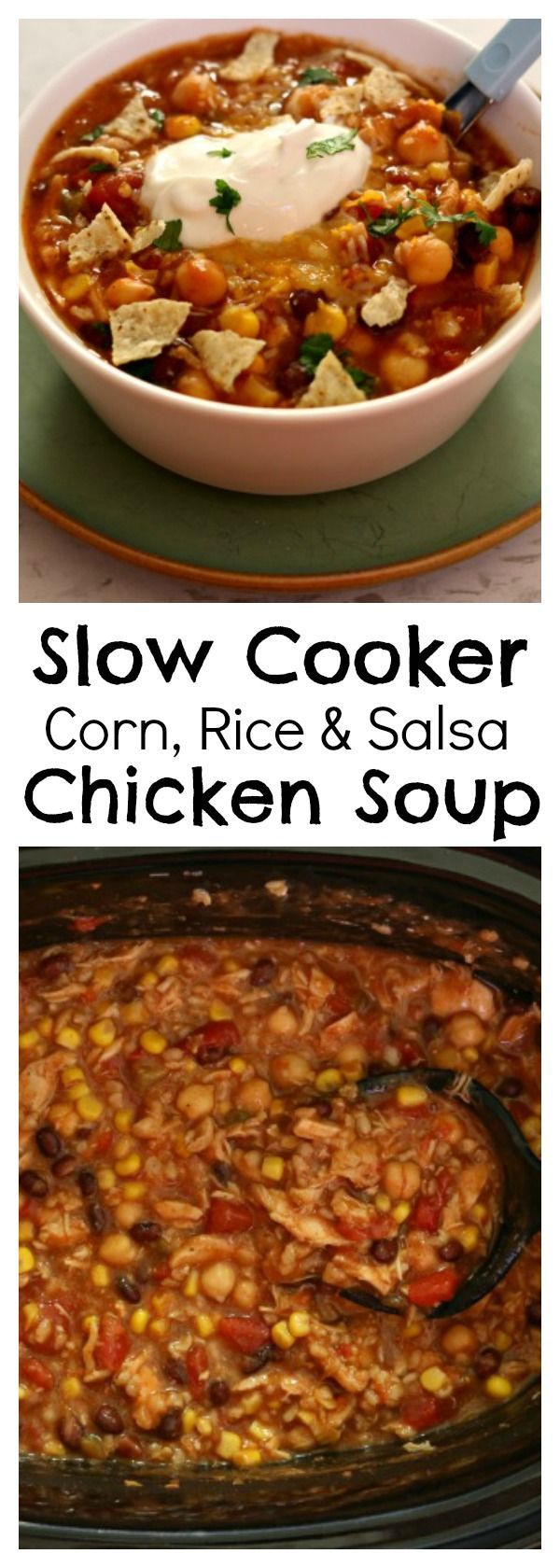 Slow Cooker Corn, Rice and Salsa Chicken Soup