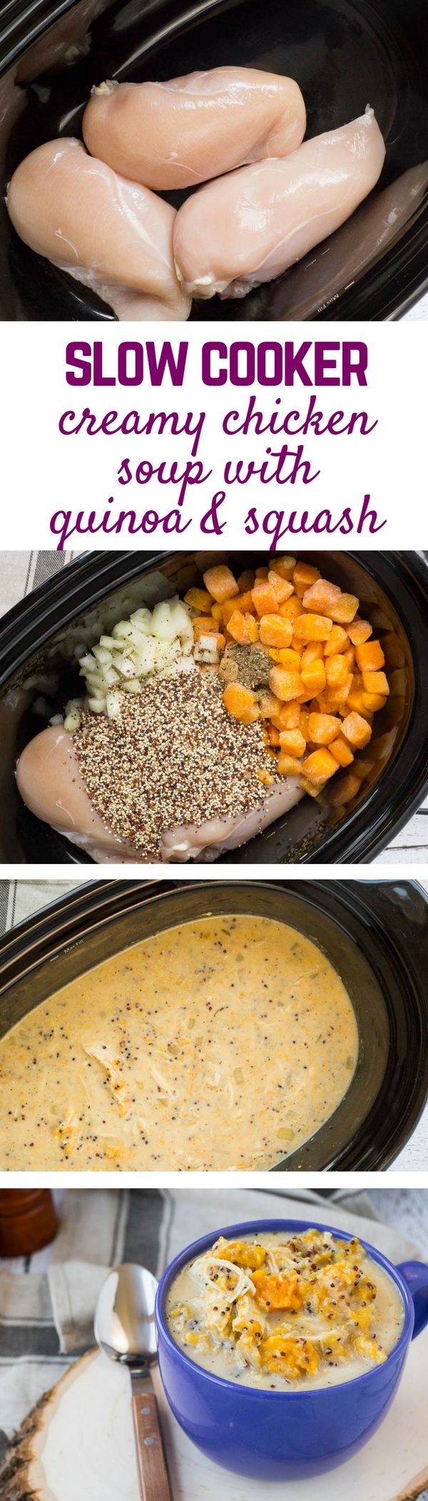 Slow Cooker Creamy Chicken Soup with Quinoa and Squash