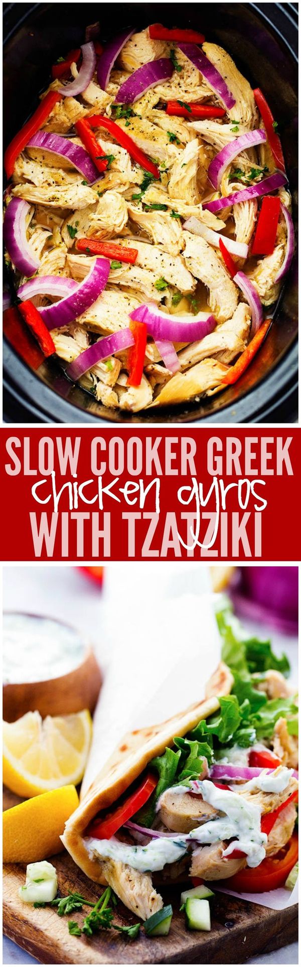 Slow Cooker Greek Chicken Gyros with Tzatziki