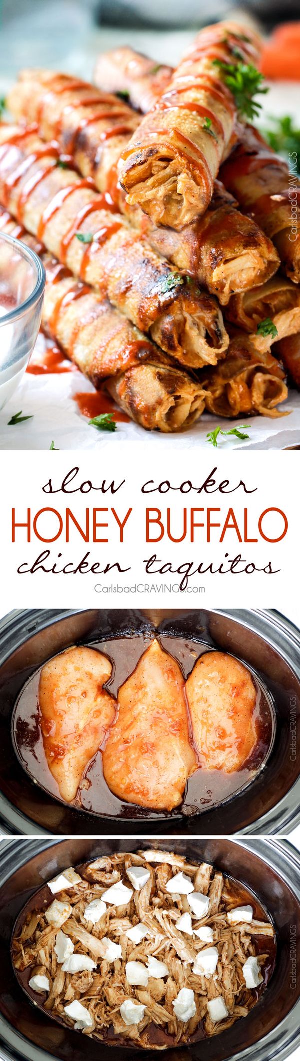 Slow Cooker Honey Buffalo Chicken Taquitos