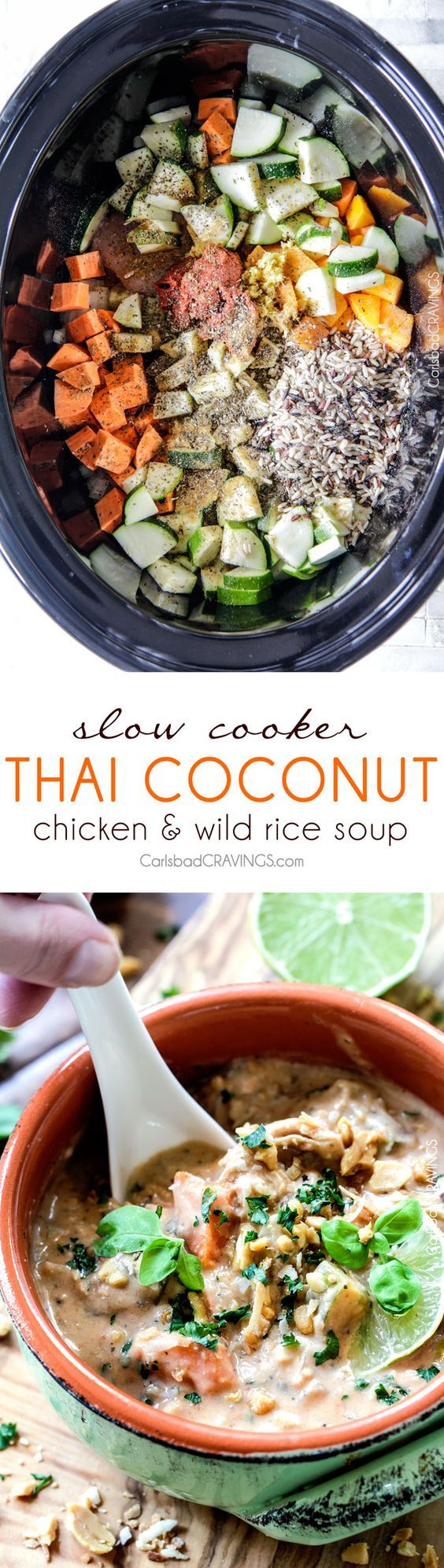 Slow Cooker Thai Coconut Chicken Wild Rice Soup