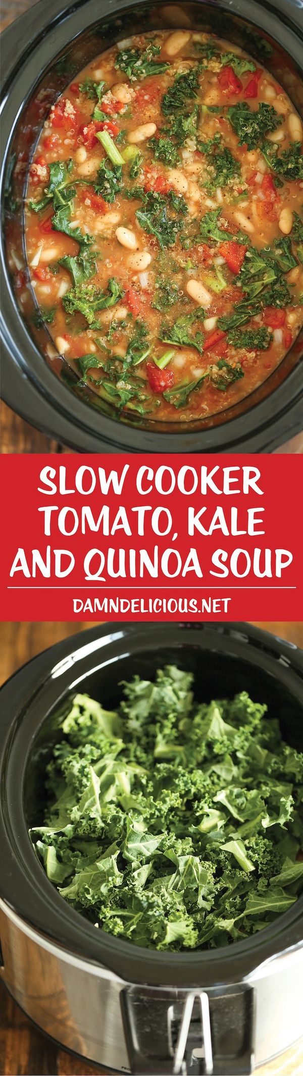 Slow Cooker Tomato, Kale and Quinoa Soup