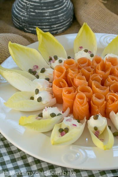 Smoked Salmon Roses with Endive and Creme Fraiche