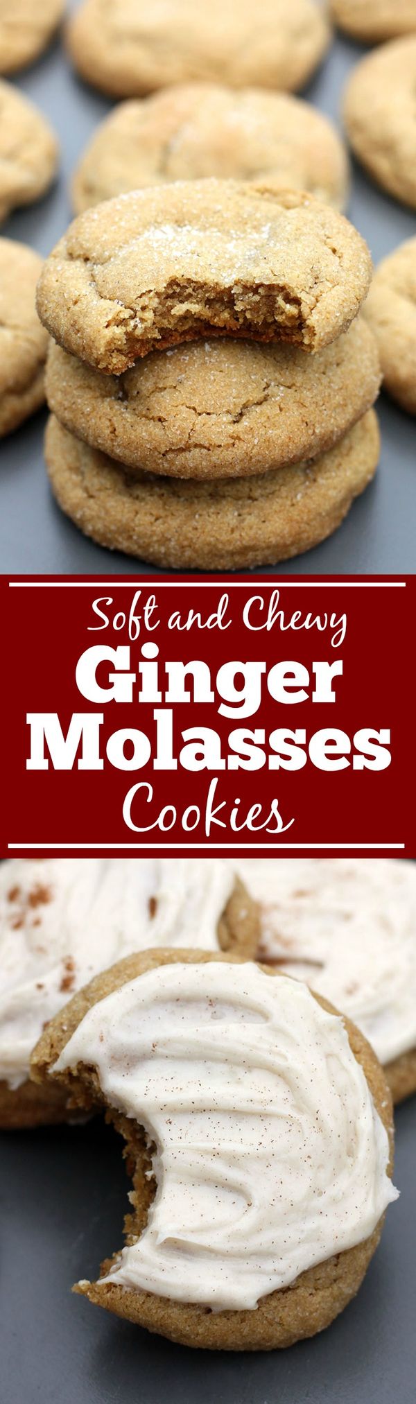 Soft and Chewy Ginger Molasses Cookies with Cinnamon Cream Cheese Frosting