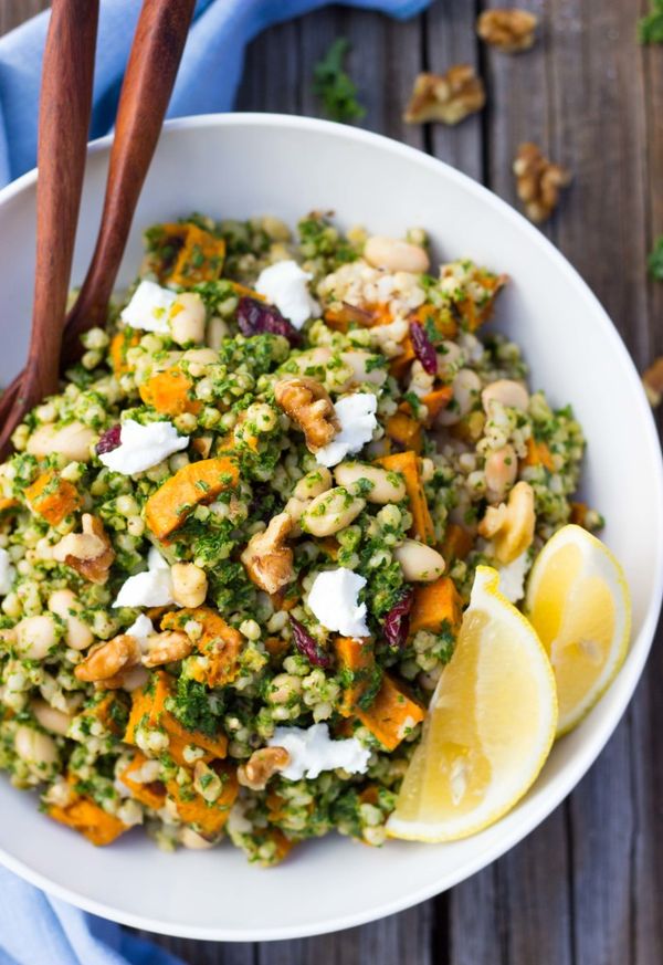 Sorghum, Sweet Potato & White Bean Salad with Kale Pesto