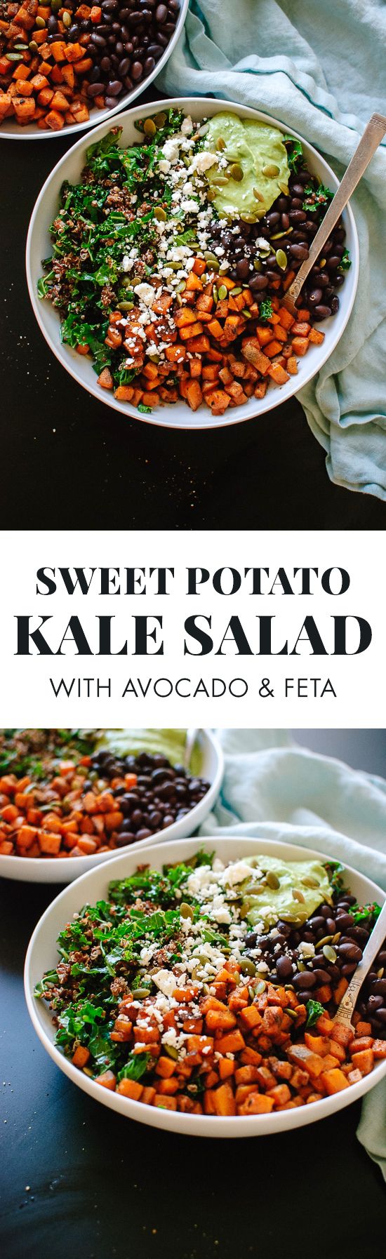 Southwestern Kale Power Salad with Sweet Potato, Quinoa & Avocado Sauce