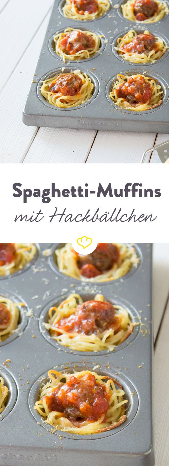 Spaghetti-Muffins mit Hackbällchen und Tomatensauce