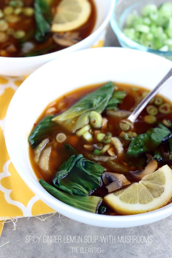 Spicy Ginger Lemon Soup with Mushrooms (vegan, grain free, gluten free