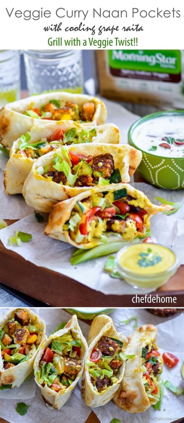 Spicy Veggie Curry Naan Pockets with Grape Raita