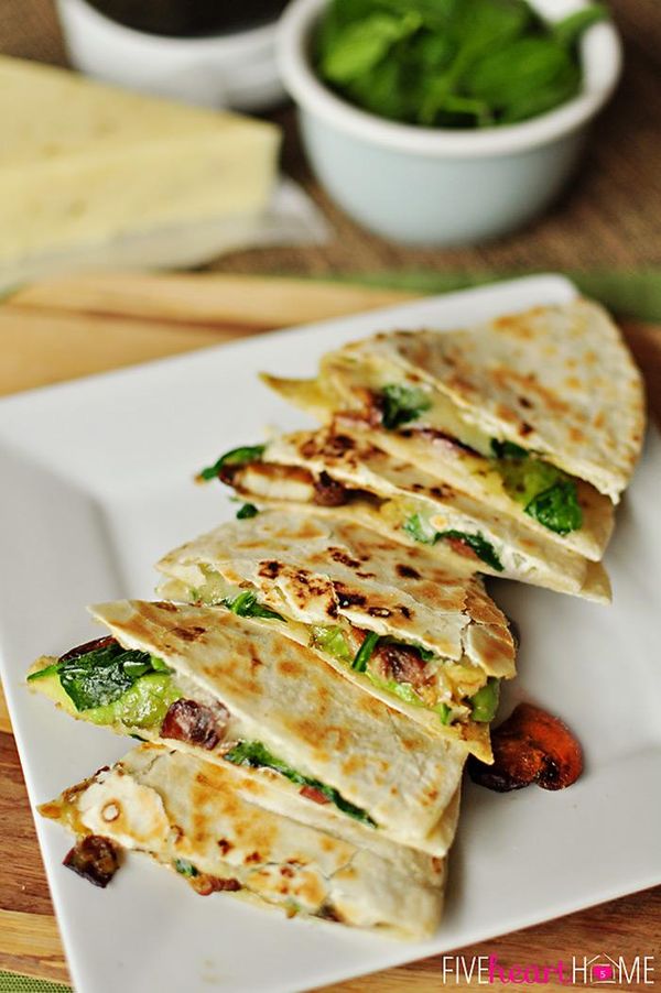 Spinach & Mushroom Quesadillas with Avocado & Pepper Jack (Meatless Dinner for Lent