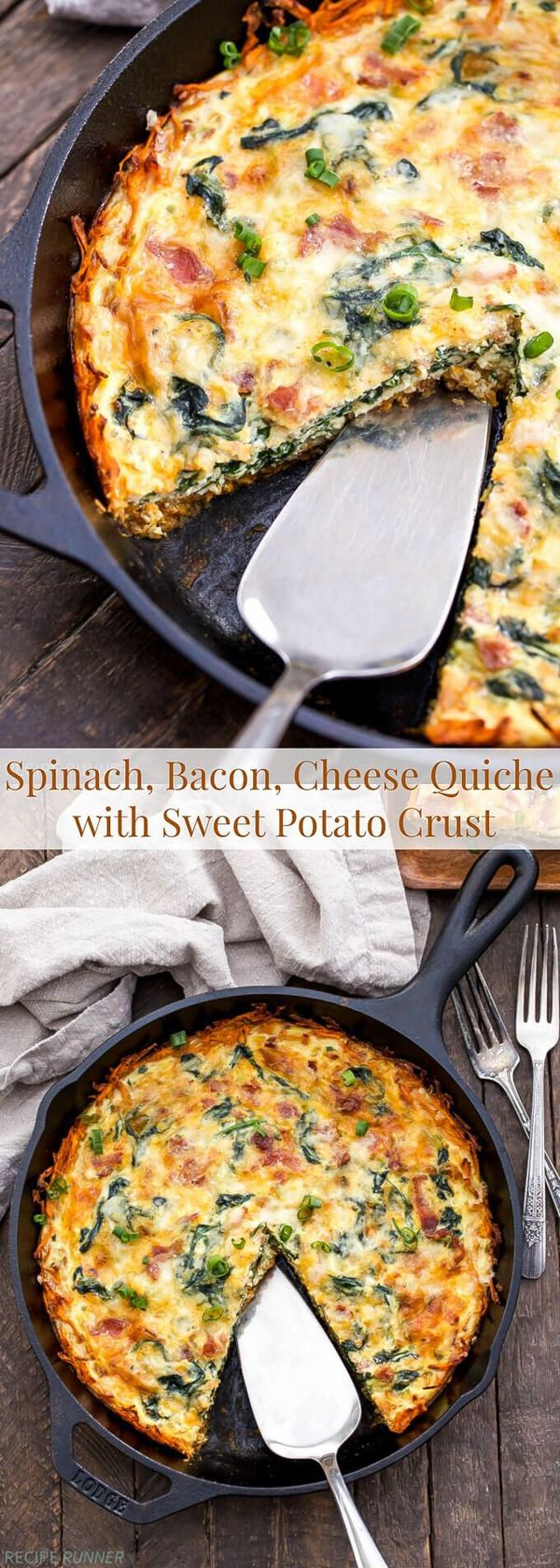 Spinach, Bacon, Cheese Quiche with Sweet Potato Crust