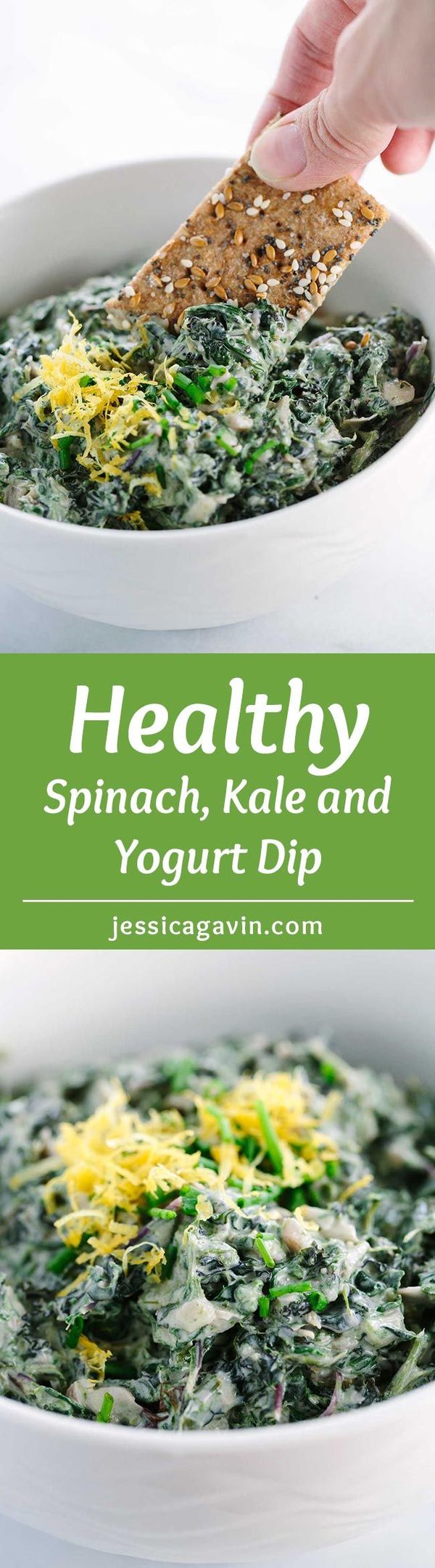 Spinach Kale Yogurt Dip with Whole Grain Crackers