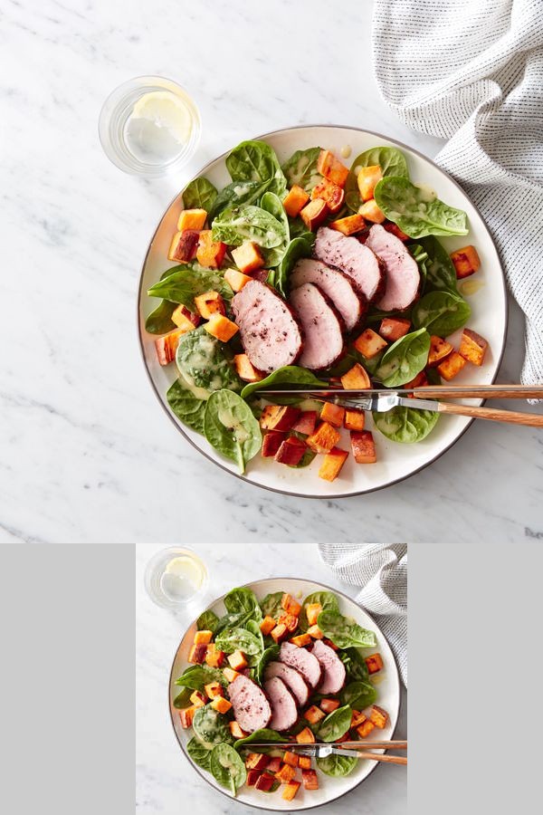 Spinach Salad with Roasted Sweet Potatoes