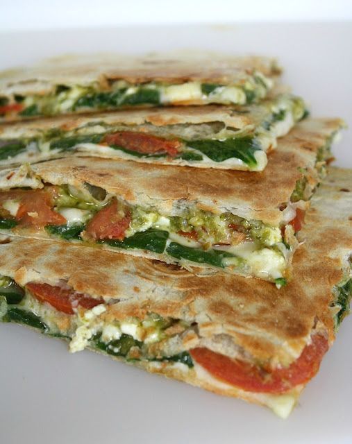 Spinach + Tomato Quesadilla with Pesto