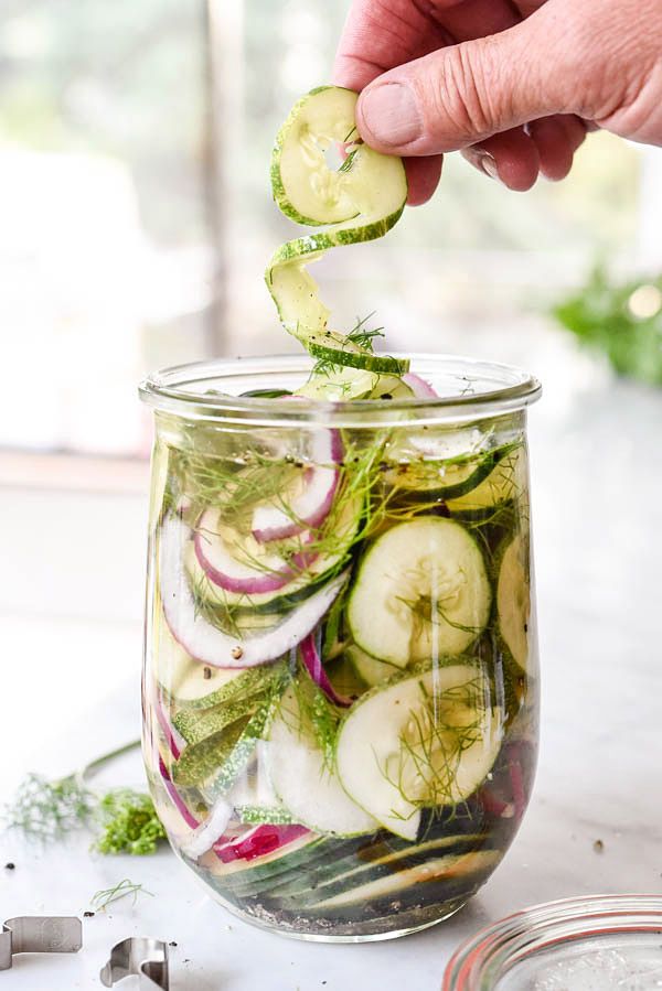 Spiralized Refrigerator Quick Dill Pickles