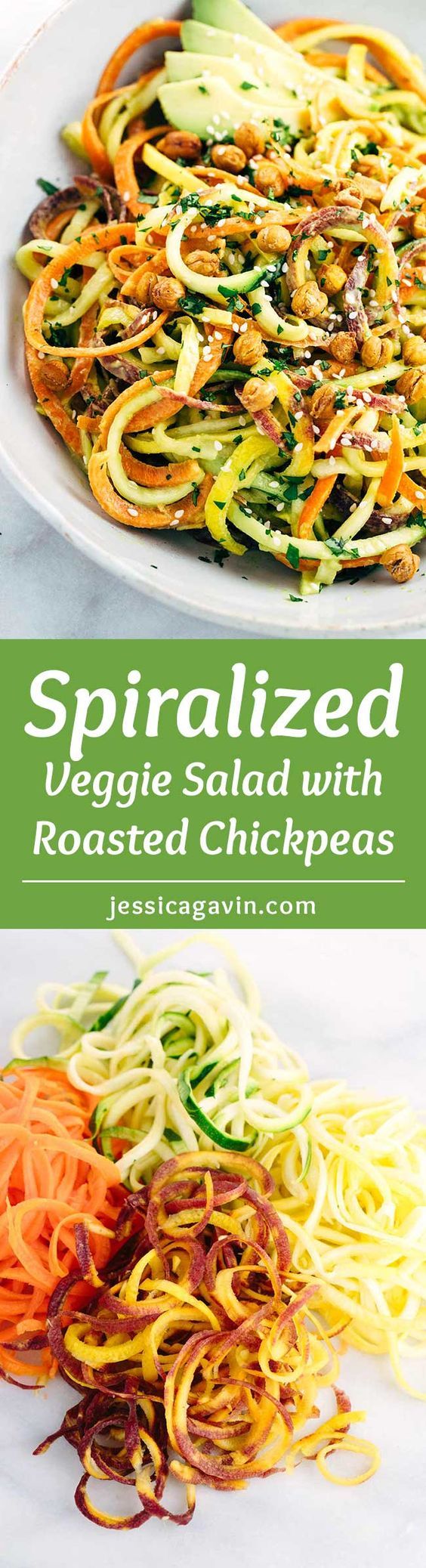 Spiralized Vegetable Salad with Roasted Chickpeas