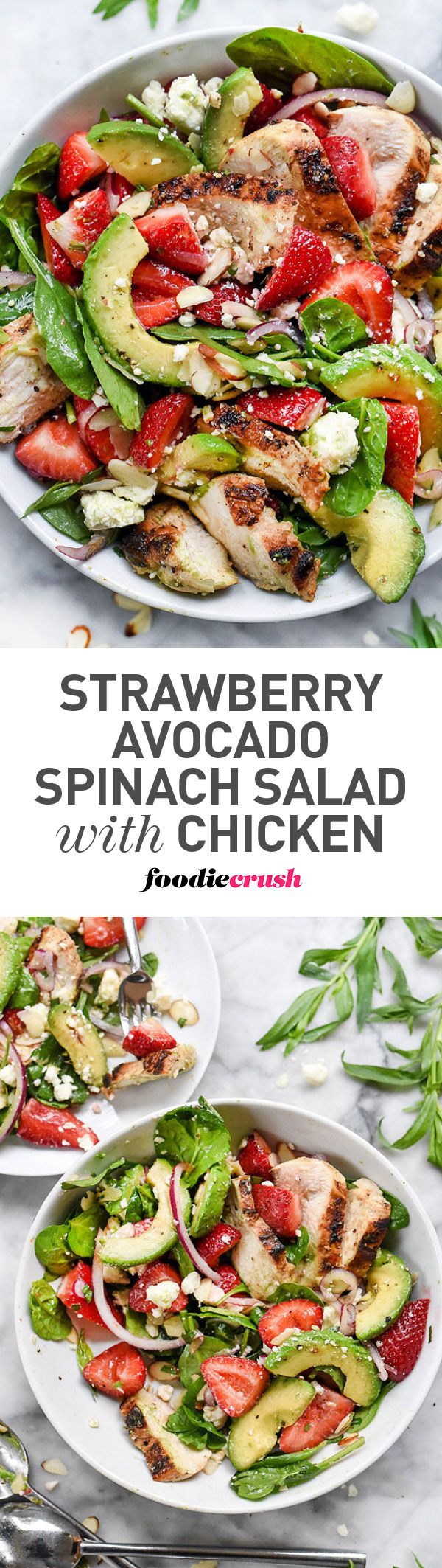 Strawberry Avocado Spinach Salad with Chicken