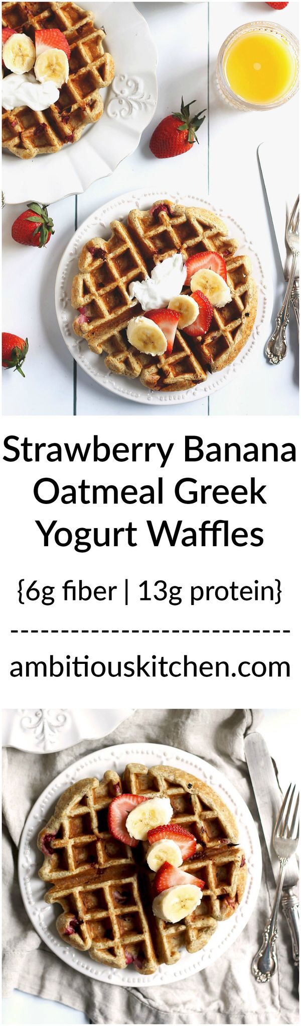 Strawberry Banana Oatmeal Greek Yogurt Waffles (gluten free!