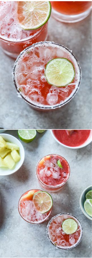 Strawberry Bottomed Pineapple Margaritas