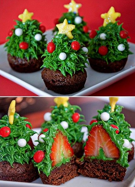 Strawberry Christmas Tree Brownie Bites