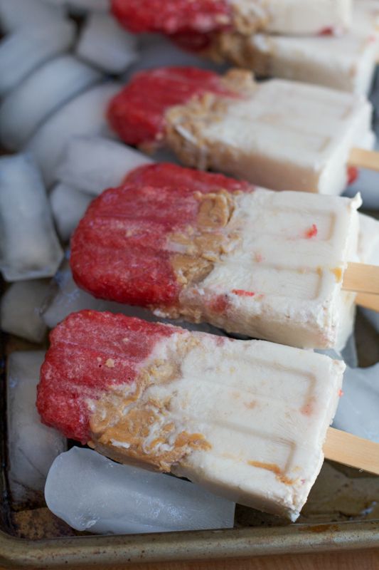 Strawberry Coconut and Peanut Butter Popsicles