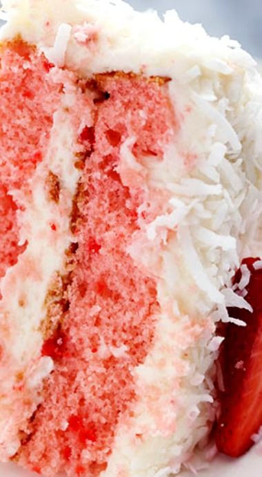 Strawberry Coconut Cream Cake with Coconut Cream Cheese Frosting