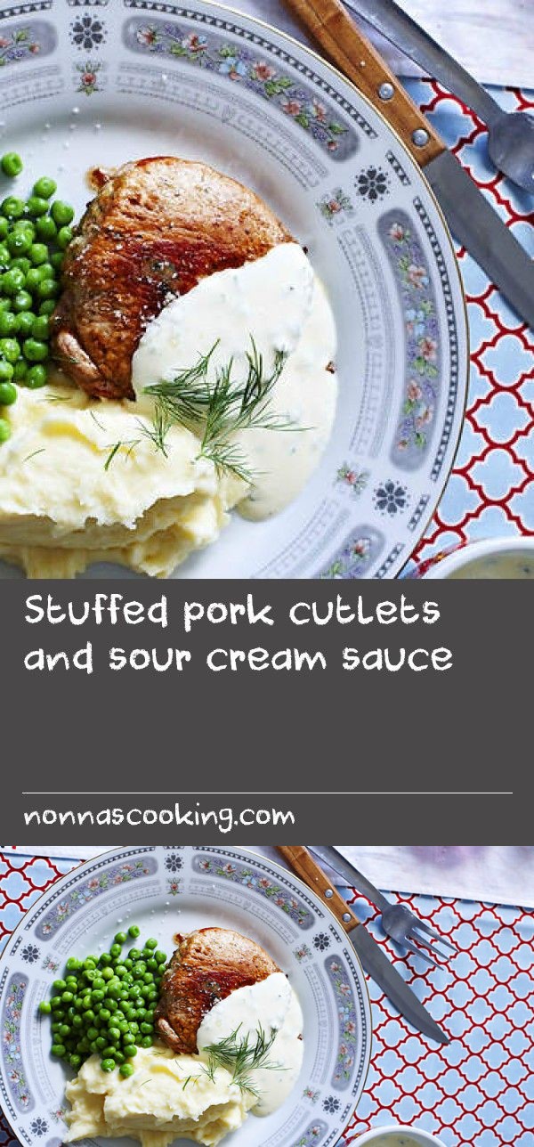 Stuffed pork cutlets and sour cream sauce