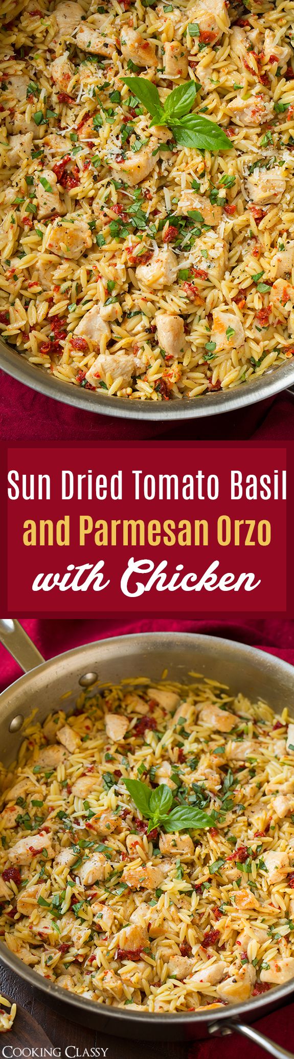 Sun Dried Tomato Basil and Parmesan Orzo with Chicken