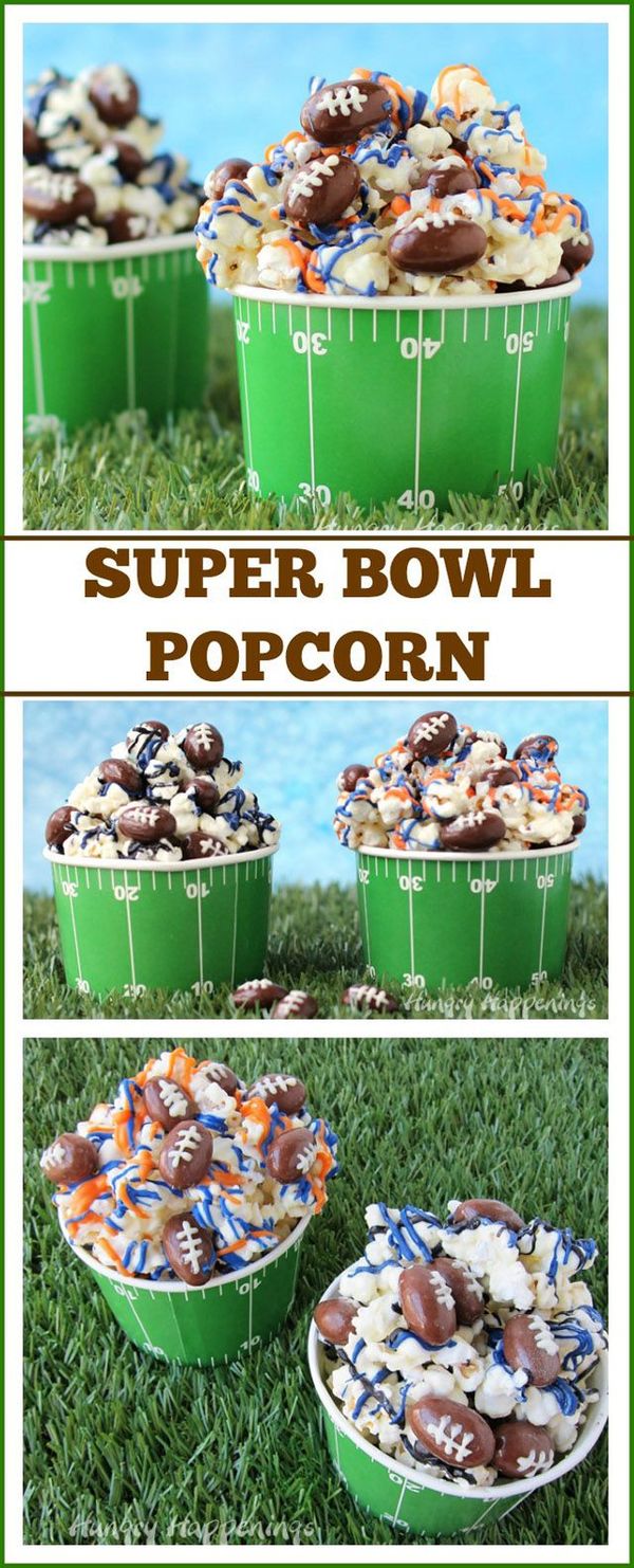 Super Bowl Popcorn with Chocolate Almond Footballs