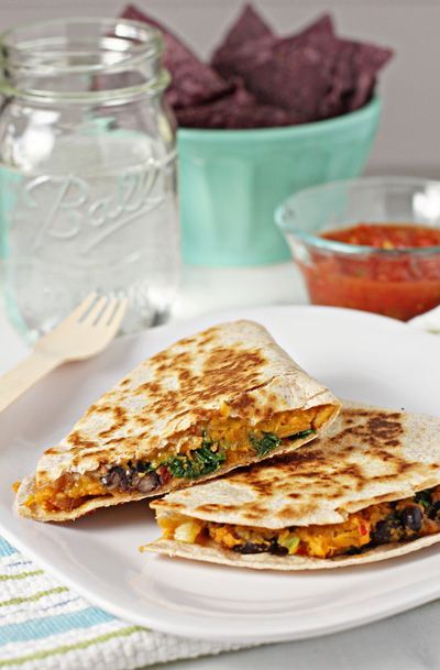 Sweet Potato, Black Bean and Kale Quesadillas