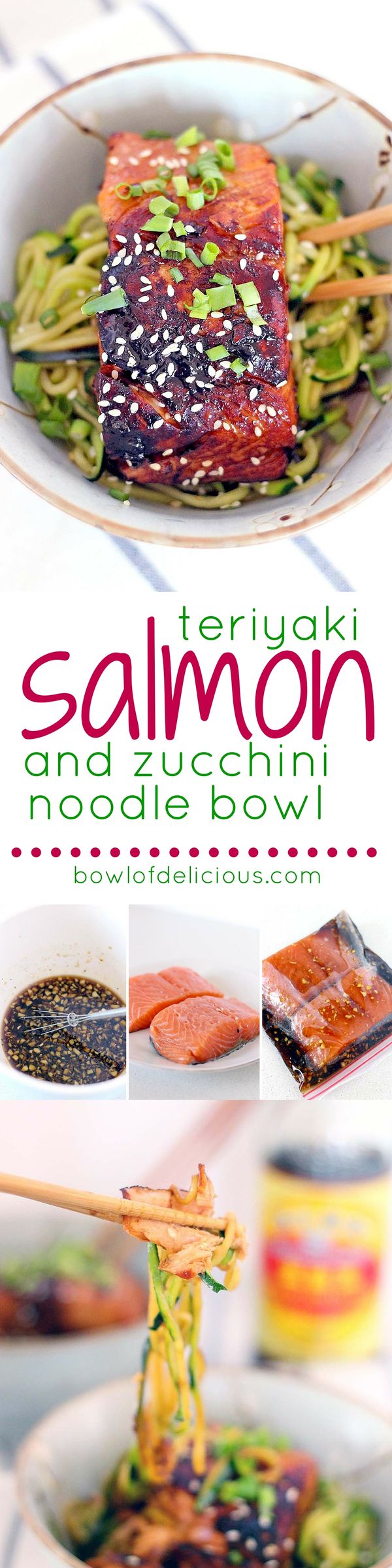 Teriyaki Salmon and Sesame Zucchini Noodle Bowl