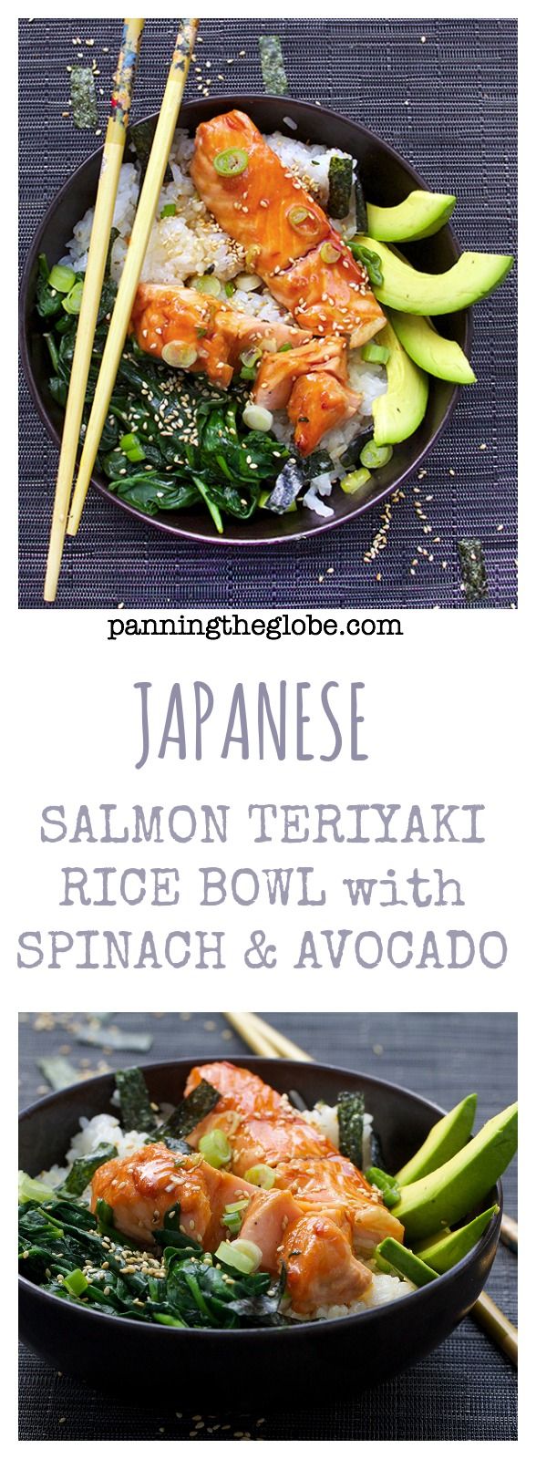 Teriyaki Salmon Rice Bowl with Spinach & Avocado