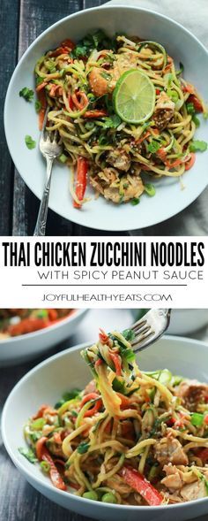 Thai Chicken Zucchini Noodles with Spicy Peanut Sauce