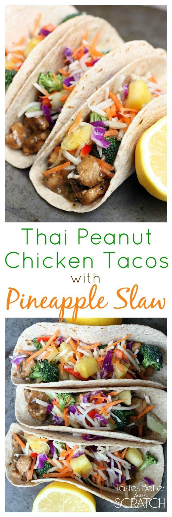 Thai Peanut Chicken Tacos with Pineapple Slaw