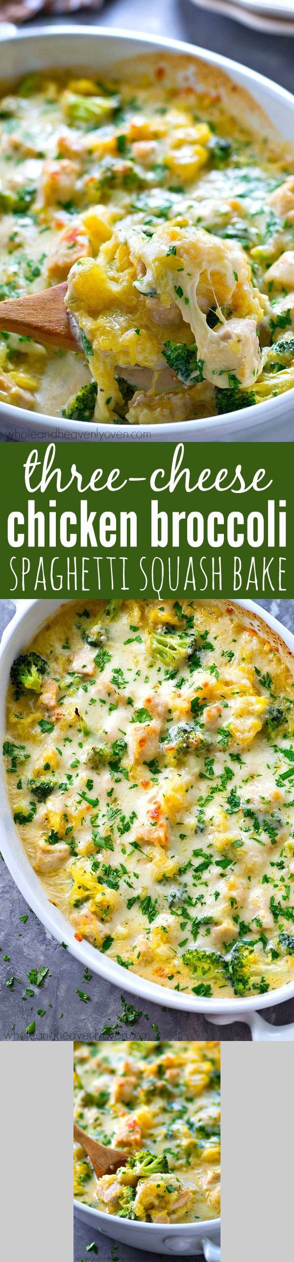 Three-Cheese Chicken Broccoli Spaghetti Squash Bake