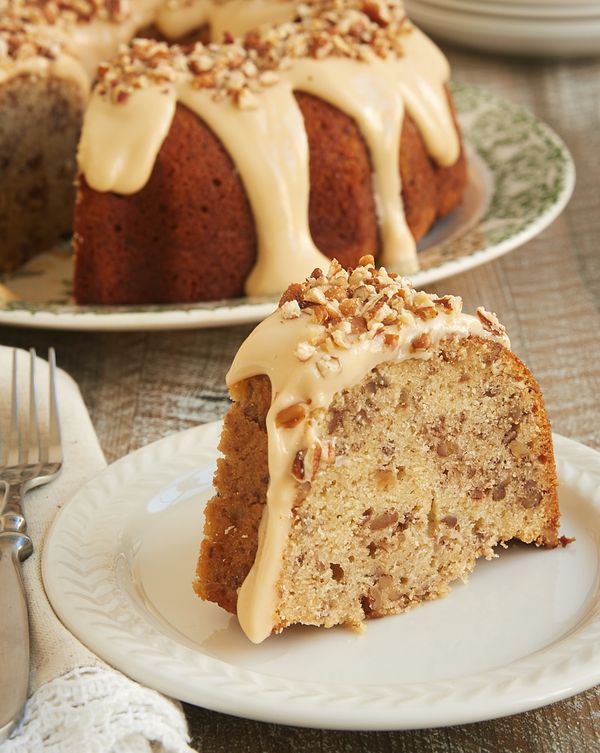 Toasted Pecan Bundt Cake with Caramel Cream Cheese Glaze