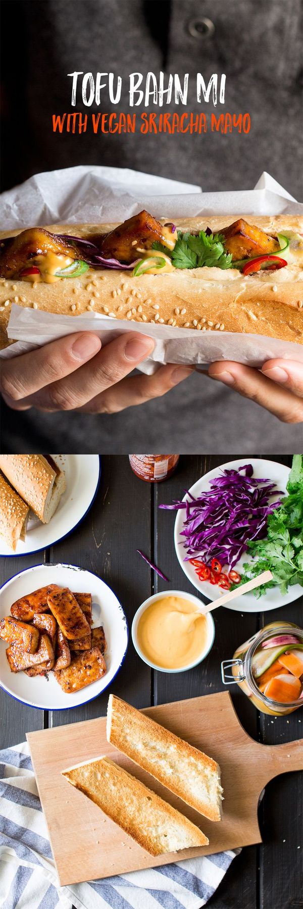 Tofu bánh mì with vegan Sriracha mayo