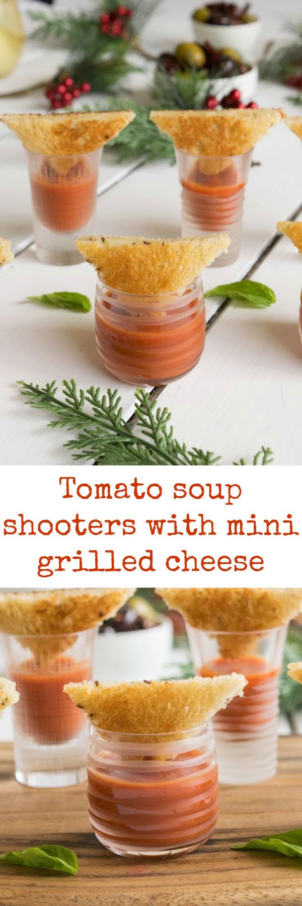 Tomato soup shooters with mini grilled cheese