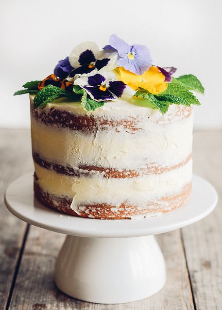 Triple Lemon Naked Layer Cake with Pansies